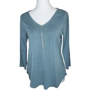 Green Envelope Zipper Front Hi-Lo Top